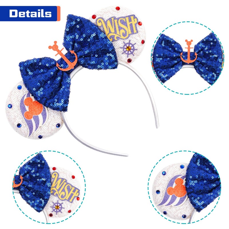 MADO mouse ears headband for women adults kids girls boys, princess ears Park mini ears headbands for women kids girls (blue cruise) - Image 3